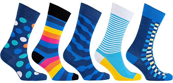 Socks n Socks-Men's 5-pair Luxury Fun Cool Cotton Colorful Dress Socks Gift Box