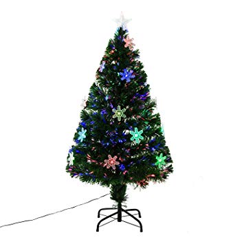 HOMCOM 3ft 4ft 5ft Green Fibre Optic Artificial Christmas Tree Xmas Colourful LED Scattered Tree with Snowflakes Ornaments Fireproofing (4ft (120cm))