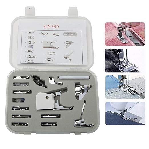 15 Piece Universal Sewing Machine Presser Walking Feet Kit - OEM Suitable for Babylock Janome Brother New Home Singer Kenmore Simplicity Elna Toyota Necchi