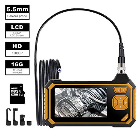 Seesi Industrial Endoscope 5.5mm Borescope Ultra Slim Inspection Snake Camera Digital Waterproof 4.3 inch Color LCD Screen with 2600mAH Lithium-Ion Battery and 3M/9.84FT Semi-Rigid Cable