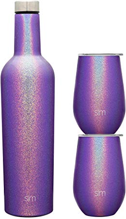 Simple Modern Spirit Wine Bundle - 2 12oz Wine Tumbler Glasses with Lids & 1 Wine Bottle - Vacuum Insulated 18/8 Stainless Steel Shimmer: Kunzite