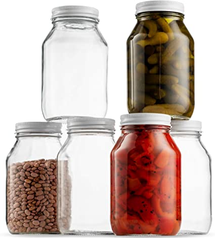 Glass Mason Jars 32 Ounce (1 Quart) 6 Pack Regular Mouth, Metal Airtight Lid, USDA Approved Dishwasher Safe USA Made Pickling, Preserving, Canning Jar, Dry Food Storage, Craft Storage, Decorating Jar