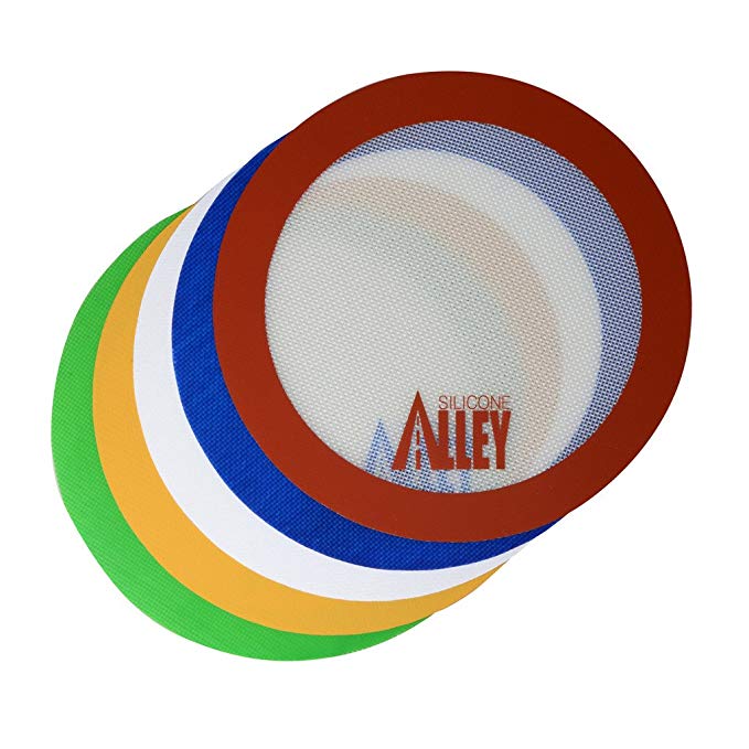 Non-stick Mat Pad [5 Fun Colors] - Silicone Rolling Baking Pastry Placemat Large Round 9.5" - (Value Pack - Set of 5)