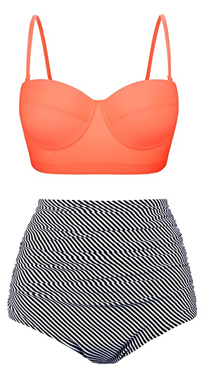 Aixy Women Vintage Swimsuits Bikinis Bathing Suits Retro Halter Underwired Top