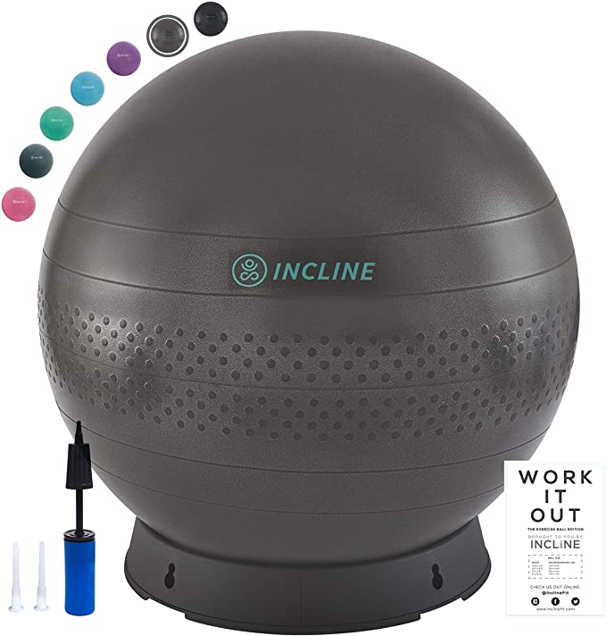 Incline Fit Anti-Burst Exercise Ball, Base & Pump