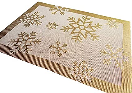 Rimobul Winter Snowflake Woven Vinyl Placemat, Set of 6 (Snow-Gold)