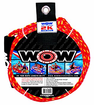 WOW World of Watersports, 11-3000, Tow Rope, 60 Feet, 2375 Pounds Break Strength, Floating Foam Buoys