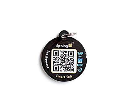 Dynotag Web/GPS Enabled QR Code Smart Round NFC Enabled Tag w. Ring. Pet Tag, Property Tag - Multiple Uses.