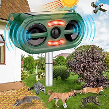 Solar Powered Animal Repeller,2023 Ultrasonic Animal Repellent Outdoor Cat and Dog Deterrent Waterproof Ultrasonic Bird Repellent with Motion Sensor for Squirrels Raccoon Rabbit Fox,Garden Yard Farm