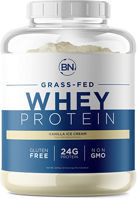 Grass Fed Whey Protein Vanilla 5lb - 100% Pure and Natural - 5 lb/64 Servings - 24g Protein - Cold Processed Undenatured - Non-GMO - rBGH-Free - High Quality from Happy Healthy Cows USA
