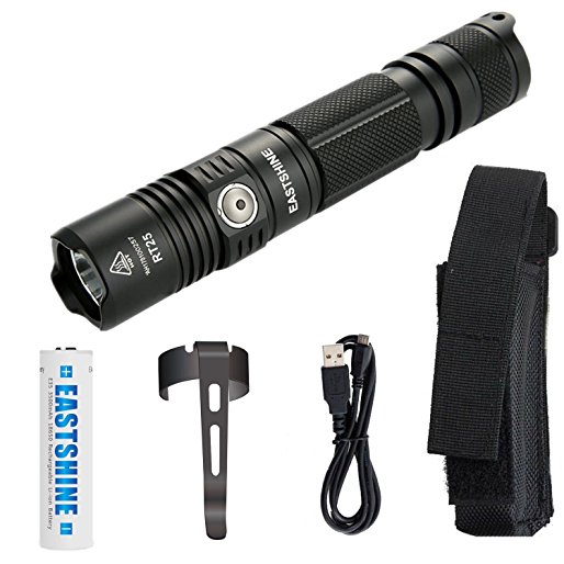 USB Rechargeable Professional Tactical Flashlight, EASTSHIEN RT25 CREE XP-L HI V3 LED 1000 lumens Compact Handheld Torch Portable Outdoor Light & 3500mAh 18650 Battery
