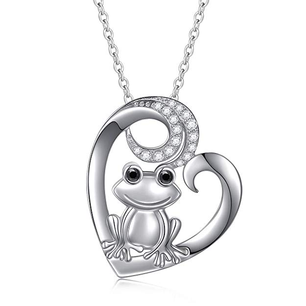 Alphm S925 Sterling Silver Frog Heart Necklace Ring Bracelet Earrings Jewelry Set for Women Girl