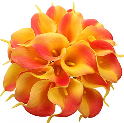 Duovlo 20pcs Calla Lily Bridal Wedding Bouquet Lataex Real Touch Artificial Flower Home Party Decor (Sunset)
