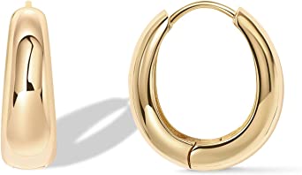 PAVOI 14K Gold Plated Sterling Silver Post Small Chunky Hoops Earrings | Thick Lightweight Gold Hoop Earrings for Women