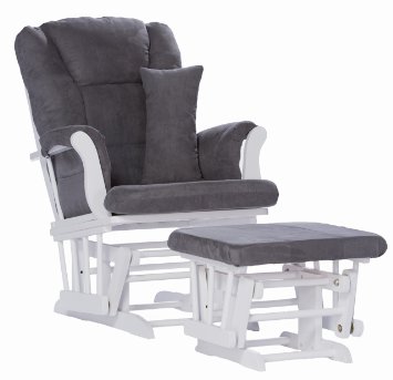 Stork Craft Tuscany Custom Glider and Ottoman with Lumbar Pillow, White/Grey