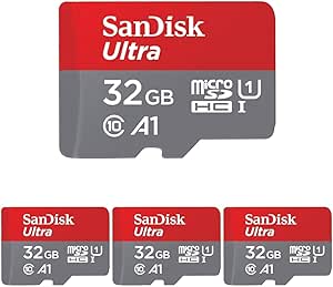 SanDisk 32GB Ultra microSDHC UHS-I Memory Card with Adapter - 120MB/s, C10, U1, Full HD, A1, Micro SD Card - SDSQUA4-032G-GN6MA [New Version] (Pack of 4)