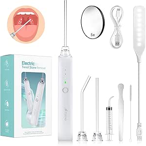 Kit de Nettoyage d’amygdales, Caseum Amygdale Aspirateur, Outil électrique D'élimination Calculs d'Amygdales, Outil Pour Enlever Pierres d'Amygdales pour Lutter Contre Mauvaise Haleine, Oral Care