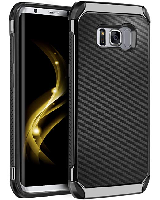 BENTOBEN Samsung Galaxy S8 Case, Galaxy S8 Case, Heavy Duty 2 in 1 Hybrid Hard PC Laminated with Faux Leather Chrome Shockproof Protective Case for Samsung Galaxy S8 2017 (5.8 Inch) - Black