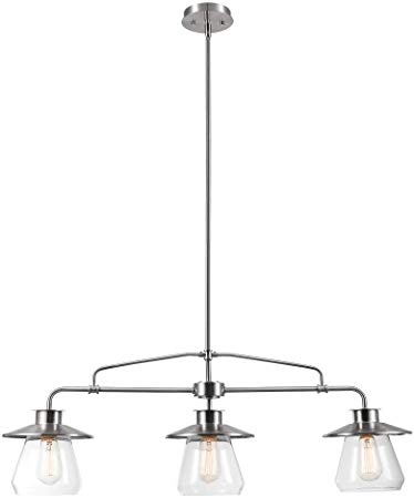 Globe Electric 60467 Nate 3-Light Chandelier, Brushed Steel, Clear Glass Shades