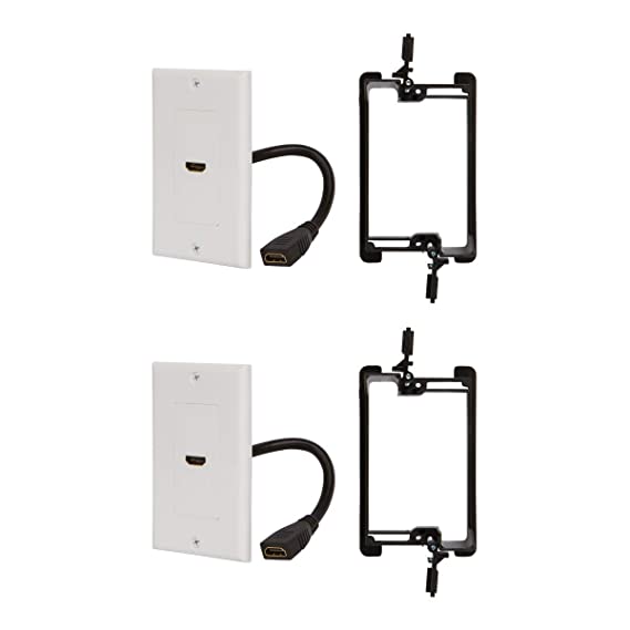 Buyer's Point HDMI Wall Plate [UL Listed] with 6-Inch Pigtail Built-in Flexible Hi-Speed HDMI Cable with Ethernet with Single Gang Low Voltage Mounting Bracket Device (2, White Kit)