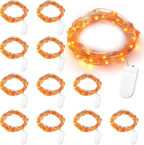 Brizled Orange Fairy Lights, 12 Pack 20 LED Orange Halloween Lights, 6.56ft Battery Halloween String Lights, Indoor Twinkle Starry Lights Silver Wire for DIY Home Halloween Bedroom Party Holiday Decor