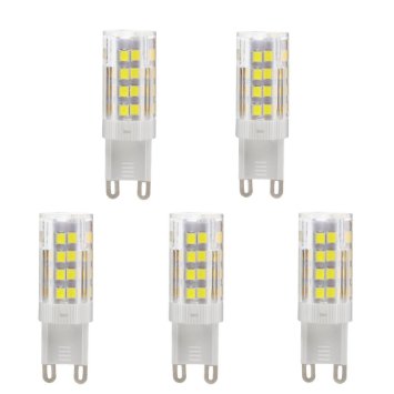VOYOMO(TM) G9 LED light Bulbs 5 Watt,Cool White,Replacement for 40W Halogen Lamp, 310-330LM,AC 200-240V Lamp,360 Degree Beam Angle,Pack of 5 (Cool White 6000K)
