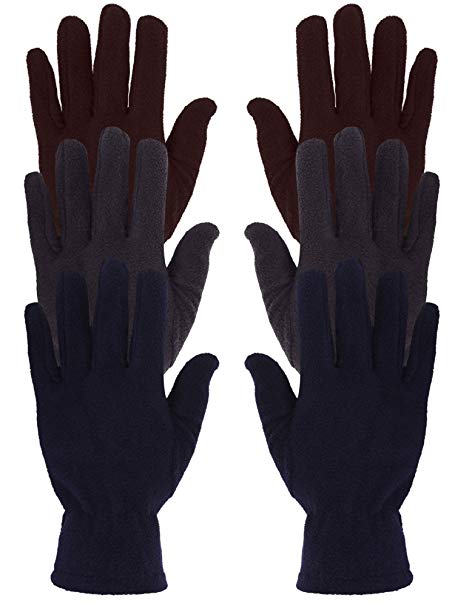3 Pairs Winter Soft Gloves Warm Polar Fleece Cold Weather Warmth for Men or Women