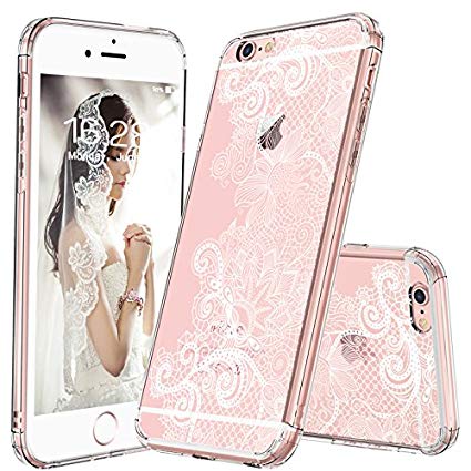 iPhone 6s Plus Case, iPhone 6 Plus Case for Girls, MOSNOVO White Floral Lace Henna Mandala Pattern Clear Design Plastic Back with TPU Bumper Protective Case Cover for Apple iPhone 6 6s Plus (5.5 Inch)