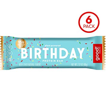 good! Snacks Vegan Birthday Cake Protein Bar | Gluten-Free, Plant Based, Low Sugar, Kosher, Soy Free, Non GMO | 15g Protein (6 Bars)