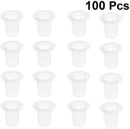 DOITOOL 100PCS Garden Net Cup Pots Plastic Hydroponics Net Pot Bucket Basket for Hydroponics Supplies (White,3.4x3.5x1.7cm)