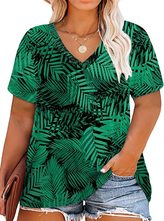 DOLNINE Womens Plus-Size Tops Short Sleeve V Neck Casual Basic T-Shirts Tunics