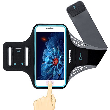 iPhone 7/8 Plus Armband,RISEPRO Sport armband for Running,Workouts,Fingerprint unlock,Lightweight,Breathable Lycra,Hidden Pocket,Key Holder,Earphone cutouts for iPhone/Galaxy S6( 5.5") Black