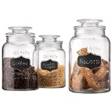 Quality Canister Set Of Set of 3 Clear Glass Round Chalkboard Jar with Tight Lids for Bathroom or Kitchen - Food Storage Containers