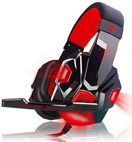 Alician Over Ear Gaming Headset with Mic and LED Light for Laptop Cellphone PS4 red