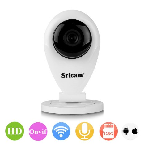 ONEVER Sricam SP009 P2P Home Wireless Wifi IP Camera Monitor with HD 720P 30fps Onvif 8M IR Night Vision Two-way Audio Motion Detection Whistle Alarm APP Notification for Android IOS Device