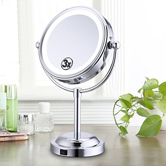 PowerLead PL018 Oval Shaped LED Double-Sided Makeup Mirror with Lights Magnification Large Screen