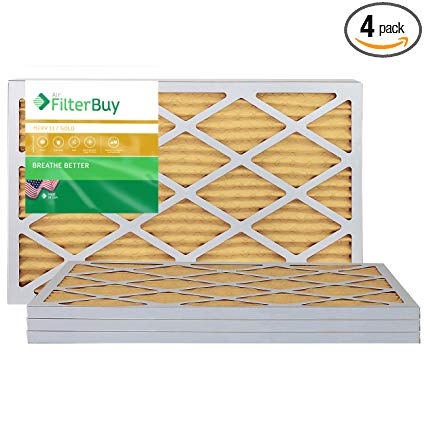 FilterBuy 10x24x1 MERV 11 Pleated AC Furnace Air Filter, (Pack of 4 Filters), 10x24x1 – Gold