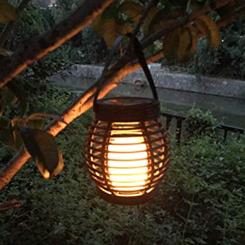 DishyKooker LED Waterproof Solar Powered Candle Lantern Street Lamp Rattan Light for Garden Yard Outdoor Decoration
