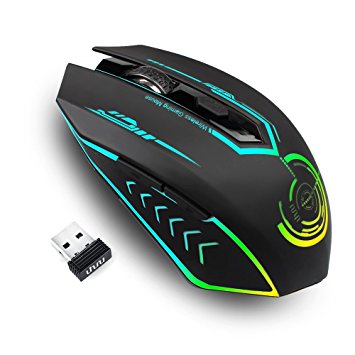Wireless USB Gaming Mouse, Rechargeable UHURU 5 Buttons 7 Changeable LED Color Ergonomic Programmable MMO RPG for PC Computer Laptop Gaming Players