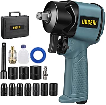 URCERI Air Impact Wrench 1/2" Pneumatic Super Duty Power Composite 1/2 Inch Impact Wrench 610 Nm. /450 foot-lbs Max no load speed of 8200RPM High Square Drive Torque, 10Pcs Driver Impact Sockets