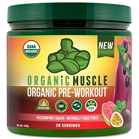 USDA Certified Organic Pre-Workout Supplement - Natural Pre Workout & Organic Energy Drink- Vegan, Paleo, Gluten Free, Non-GMO -- Passionfruit Guava Flavor - 160g