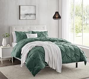 Nestl California King Duvet Cover Sets Forest Green- Pintuck Duvet Cover California King, 3 Piece Duvet Cover with Button Closure, 1 Pinch Pleated Cal King Duvet Cover 104x98 inches and 2 Pillow Shams