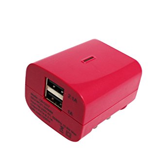 Wall Charger Dual USB Adapter Foldable Plug Portable UL Certified for iPhone 7 6S Plus 6 Plus 6 5SE 5S 5 5C 4S/Samsung Galaxy S7 S6 Edge/Note 7 5 4 S5 Smart Phone10.5 Watt2.1A/1A (Red)