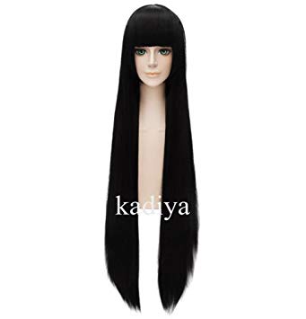 Kadiya 31.5" 80cm Straight Cosplay Costume Wig Black Flat bangs