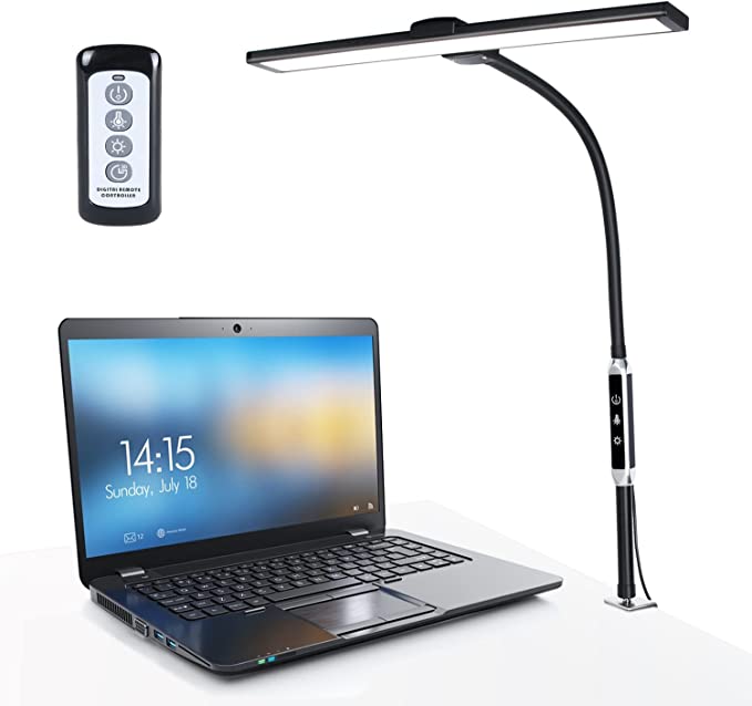 CeSunlight Remote Clamp on Lamp, Ultra Bright Desk Lamp with Swing Arm, 14W, 1700 LMS, 90 CRI, 5 Color Modes (2800K-6000K), 10%-100% Brightness Range, 27.5 Inches Height, Perfect for Computer