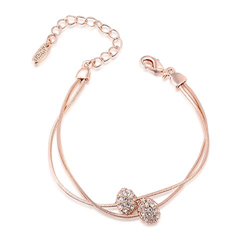 GEORGE SMITH Women Austrian Crystals Iron Beads Rose Gold Silver 2-Strand Rope Chain Bracelet Wedding Gifts Bridesmaid Jewelry