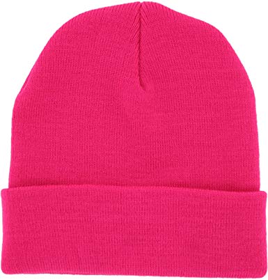 DS Plain Knit Cap Cold Winter Cuff Beanie (40  Multi Color Available) (Hot Pink)