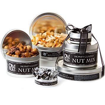 Oh! Nuts Party Assortment Food Gift Tower Set, 2018 Christmas Holiday Family Game Night Basket |Unique Snack Baskets, Crackers Candy Honey Nut Assortment Thanksgiving, Fathers & Mother’s Day Gifts