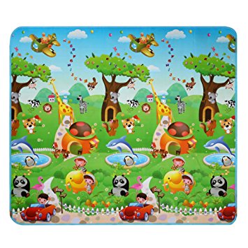 Moroly Baby Play Crawling Mat,Kids Toddlers Foam Floor Game Playmat Encourages Learning,Non-Toxic,Non-Slip,70.2x78x0.2inch (Animals with Automotive and Sea)