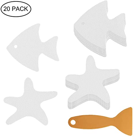 Accmor 20PCS Non-Slip Bathtub Stickers, Non-Slip Bath Treads,Safety Shower Treads, with Scraper for Bath Tub,Pools, Stairs or Other Slippery Spots (Clear, Starfish and Fish)